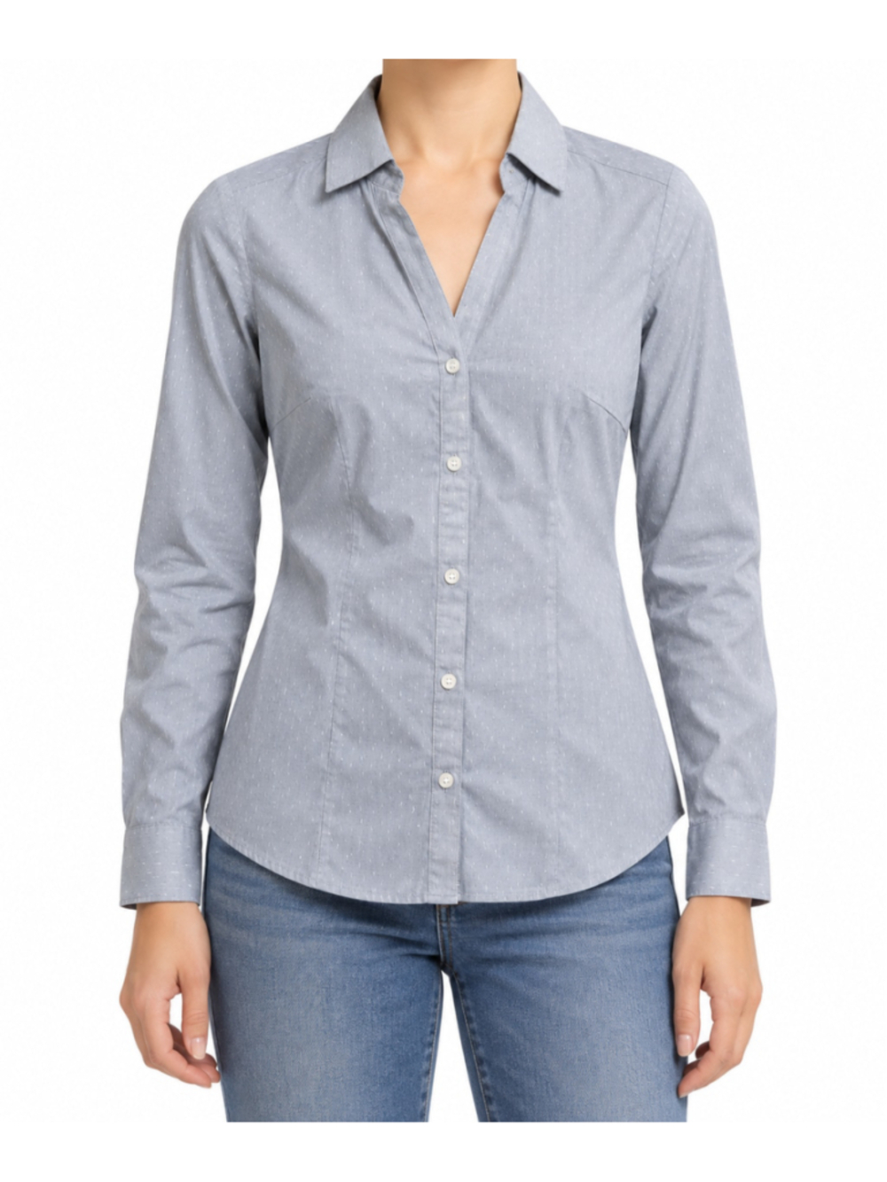 H&M Women's Size 4 Gray Dotted Button Front Long Sleeve Blouse Shirt NEW W/ TAG